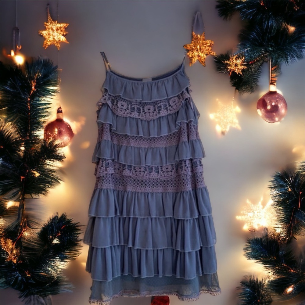 Gorgeous OXMO Grey Layered Overlay Tier Ruffle Dress 😍 -EUC Size M🍂​ - Picture 11 of 13